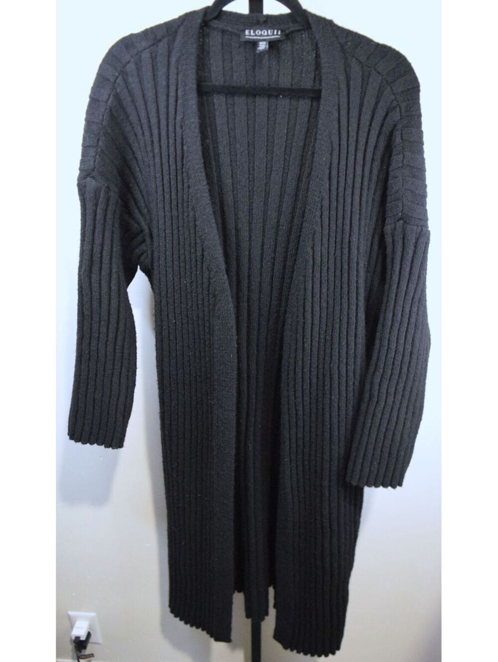 Eloquii Black Ribbed Long Open Front Cardigan Plus Size 18/20